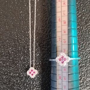 Sterling Silver Pink Gemstone Necklace and Ring Set